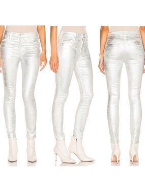 MOTHER High Waisted Looker Ankle in silver linings Sz 27 NWOT metallic foil